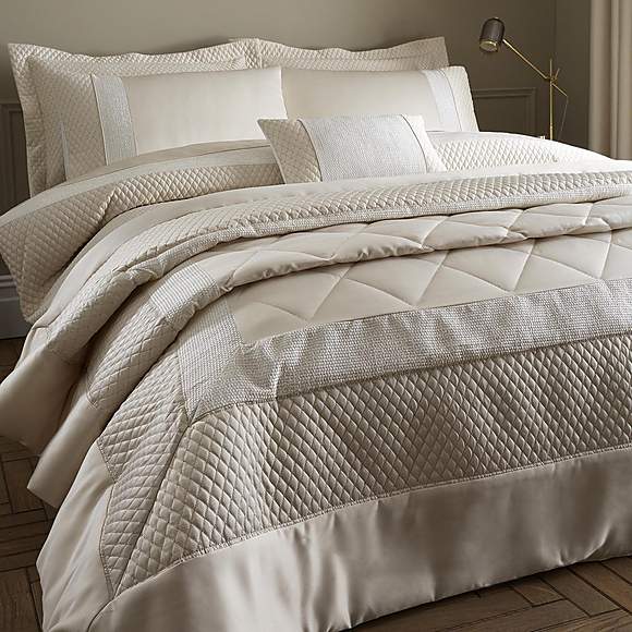 Bardot Cream Quilted Bedspread, Dorma Charlbury Ivory Duvet Cover King Size