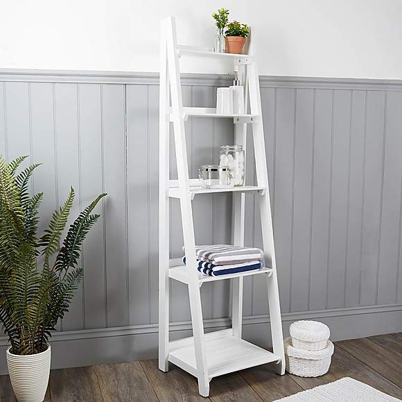 Nautical Wooden Ladder Shelves White, White Ladder Bookcase Shelf