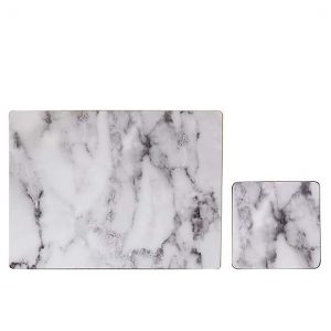 Set of 4 White Marble Effect Placemats & Coasters