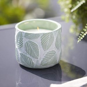 Citronella Candle in Leaf Pattern Ceramic Pot