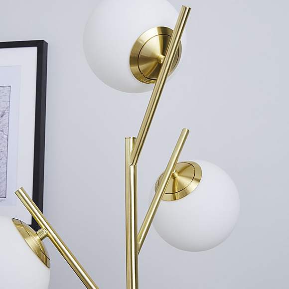 Eniola Frosted White Glass Ball Gold, Frosted White Glass Ball Gold Floor Lamp